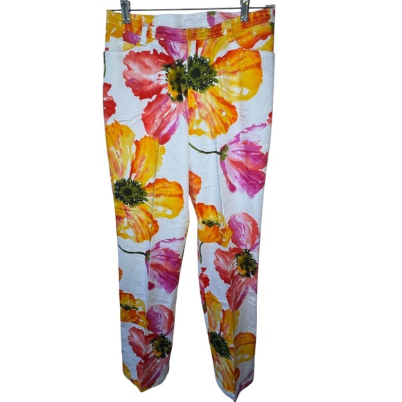 Ellen Tracy Pants - Company Ellen Tracy Floral Pants Womens 8 Orange Pink Yellow Coastal Preppy VTG